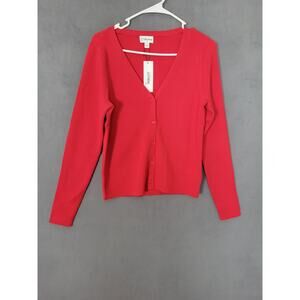 The Drop Women's Anya Fitted Rib Cardigan Sweater Candy Apple Red Size Large